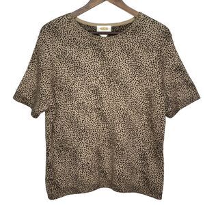 Talbots Tee‎ Top Women Size XL Brown Animal Print Short Sleeve Italy Made Wool